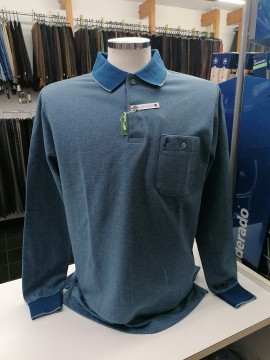 Polo premium caballero manga larga azul