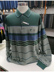 Polo premium caballero manga larga rayas verde y azul