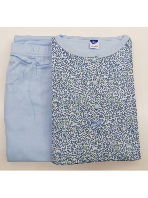 Pijama invierno mujer flores azules