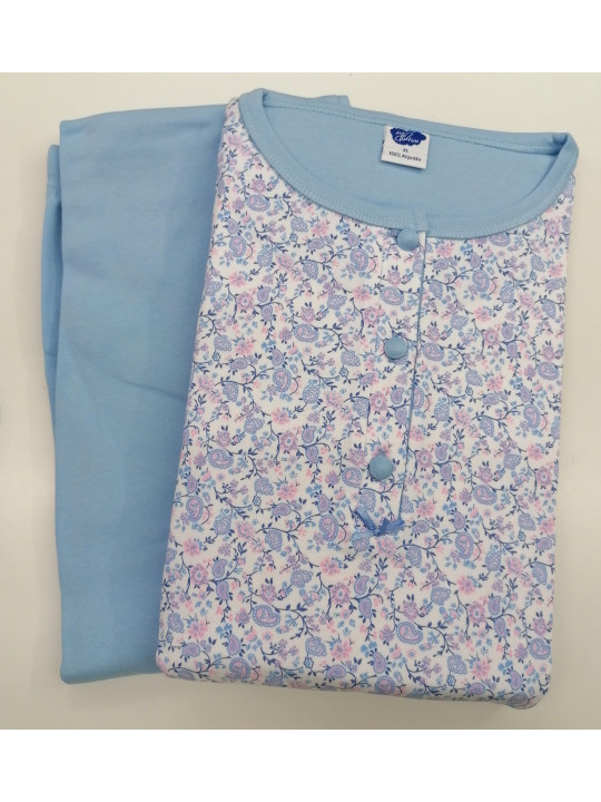 Pijama invierno mujer flores rosas y azules