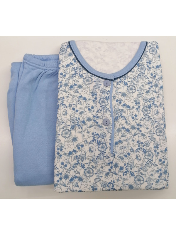 Pijama invierno mujer floral azul