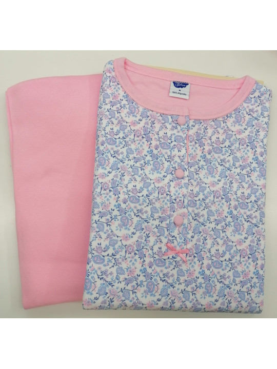 Pijama invierno mujer flores rosas